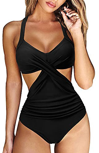 RXRXCOCO Women Wrap Cut Out One Piece Swimsuit High Waisted Swimwear Bathing Suit