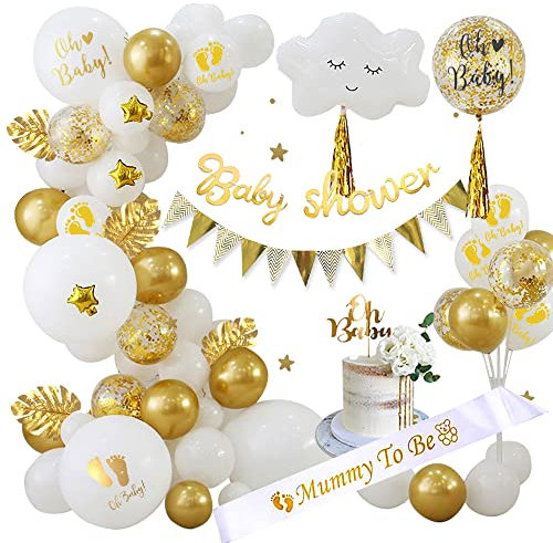 Babyparty Deko Mädchen Junge, Oh Baby Neutral Gold Shower Dekorationen Mit Mummy to Be Schärpe, Banner, Cake Topper Balloons, Gender Reveal