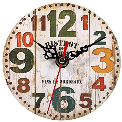 Ausla Reloj de Pared de 12 Cm, Relojes Retro Rústicos con Pilas, Decorativos de Madera Fáciles de Leer para Cocina, Dormitorio, Sala de Estar(#3)
