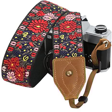 Padwa Lifestyle Kameragurt - 2 Breite Verrückte Pferd Kuhfell Kopf Kameragurte, Reine Baumwolle Gewebte Verstellbare Schulter-Nacken-Gurt für DSLR-Kameras, Großes Geschenk für Fotografen