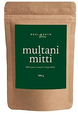 Multani Mitti 250 g, Bentonit-Ton, Fullers Earth, Indian Healing Clay, Bentonite Clay, weißer Ton: Gesichtsmaske und Haarmaske, Real Earth Stories feuchtigkeitsspendende Gesichtsmaske, 250 g