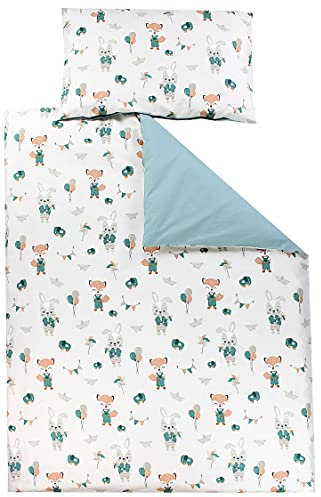 TupTam Kinder Bettwäsche Set Babybettwäsche Bettbezug 100 x 135 120 x 90 Kissenbezug 40 x 60 Jungen Mädchen 2-TLG, Farbe: Fuchs/Kaninchen/Beige, Größe: 135x100 cm