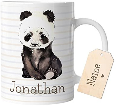 timalo® Tasse mit Namen bedrucken lassen | Panda Pandabär Personalisierte Tasse Wunschname Geschenktasse für Kinder Jungen und Mädchen Aquarell | mug-t2-40