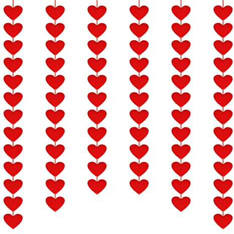 72 Red Hearts Felt Garland - NO DIY Required - Valentines Day Heart Hanging String Garland for Wedding Anniversary Birthday Party Supplies