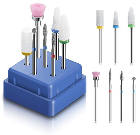 Aokitec 7pcs Nail Drill Bits for nails-3/32 Electric Nail Drill-Professional Nails Supply Carbide&Ceramic Nail Drill Bit for Manicure
