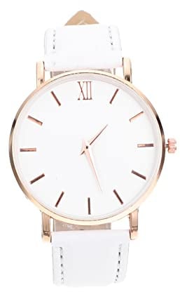 UKCOCO Damen Armbanduhr Elegante Weiße PU Lederuhr für Frauen | Verschleißfest, Bequem Tragbar und Leicht Einstellbar, für Meetings und Tägliches Einkaufen