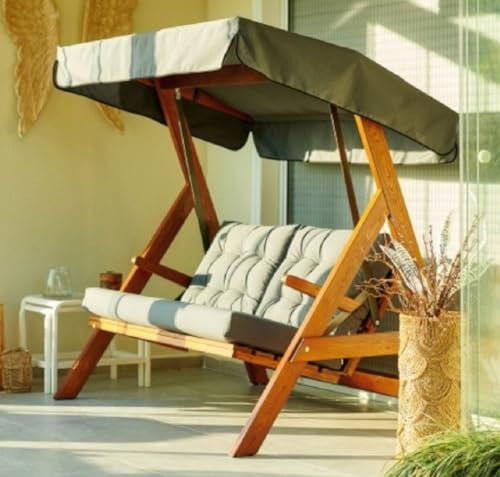 Casa Padrino Luxus Hollywood Schaukel Grün/Braun - Wetterfeste Garten Schaukel mit Sonnendach - Terrassen Möbel - Garten Möbel - Luxus Möbel