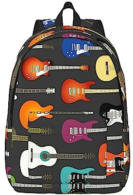 PIXOLE Sac d'ordinateur portable imprimé flamant rose abstrait, sac à dos décontracté en toile léger sac à dos cartable de voyage, Couleurs acoustiques et guitares, M