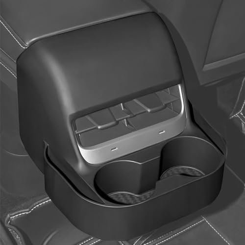 Tempsnow Rear Seat Cup Holder for Tesla Model Y 2021-2024 & Model 3 2017-2023 - AC Vent Organizer - Black ABS Material