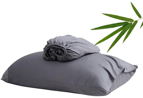 Spannbettlaken für Doppelbett, 2-teilig, Bambus-Viskose, Fadenzahl 400, 1 Spannbetttuch + 1 Kissenbezug, atmungsaktiv, weich und seidig, Satin-Gewebe, passend für Matratzen mit einer Tiefe von 20,3 cm