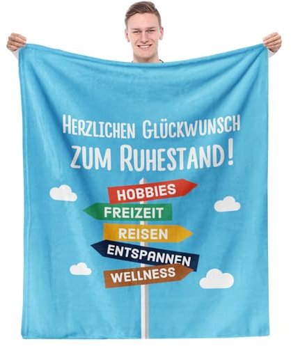 Rente Geschenke Kuscheldecke (130x150cm) | Geschenk zum Abschied in den Ruhestand, Renteneintritt, Pension Decke Flauschig Fleecedecke | Herzlichen Glückwunsch zum Ruhestand