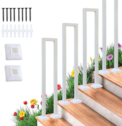 Ringhiera per Scale Interne, Ringhiera per Esterni Forma fi U, Parapetto Scala Interna, Corrimano per Scale per Ville, Balconi, Corridoi Ringhiera in ferro (Bianco, 35cm)