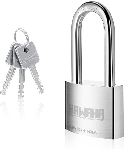 KAWAHA 41/40LKD-3SK - Candado de acero inoxidable de alta seguridad con grillete de 1-9/16 pulgadas de largo con llave para uso en interiores y exteriores (resistente, antioxidante) (40 mm, L, 3