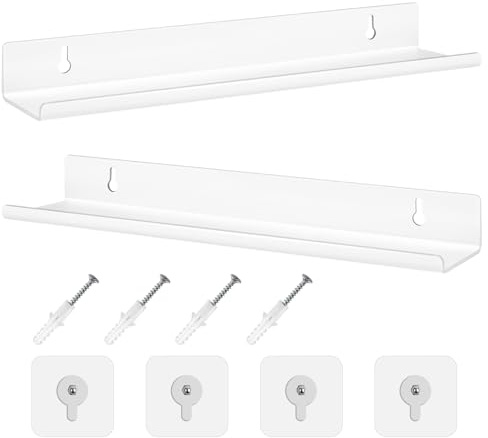 Floating Shelves, 2Pcs, 30x7.9x3.6cm, White, Wall Mounted Shelf with Screw | Picture Shelf Ledge for Bathroom,Kitchen, for Small Items Display, White