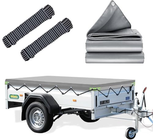Anhängerplane Flachplane 217x117x8cm, WASSERFEST Anhänger Abdeckplane mit Planenseil, Ideal für UNSINN Web 10, GW Leopard CB-AP, Pongratz LPA 206, Böckmann und 750kg/850kg/1000kg 210x110cm Anhänger