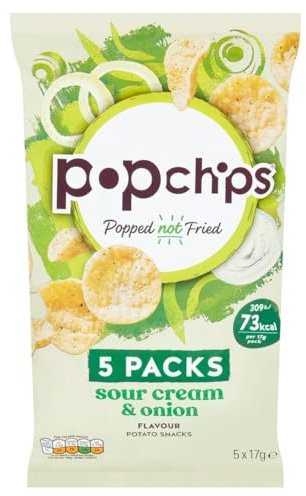 popchips - Sour Cream & Onion Multipack Crisps 17g (BOX of 30) - Popped not fried, No artificial flavours or colours, Suitable for vegans