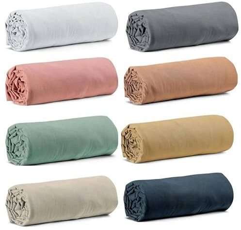 Lot de 4 Draps Housse 140x190cm Polycoton 57 Fils/cm² Bonnet 25 cm Antis Plis -Pas de Repassage