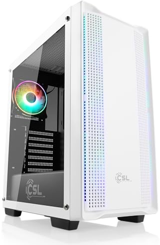 Gaming PC-Gehäuse Midgard - Midi-Tower, aRGB Beleuchtung (inkl. Steuerung), Glas-Seitenteil, vormontierte Lüfter, ATX, Micro-ATX, weiß