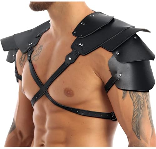 SJTJSPX Mittelalter Leder Schulter Rüstung Schulterschutz Wikinger Cosplay Schulterpanzer Ritter LARP Verstellbarer Schultergurt Gothic Halloween Kostüm Karneval Fasching Zubehör