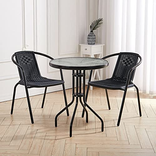 Garten-Set aus Glas mit Tisch und Stapelstühlen für den Außenbereich, 3-teilig, Bistromöbel, Terrassen-Set, 3-teiliges Terrassen-Set