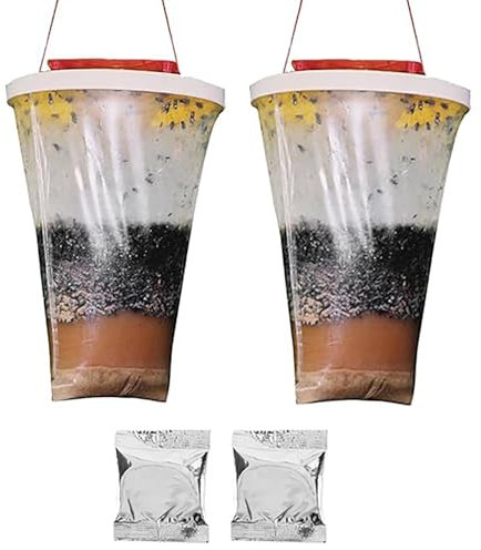 2 Pièces Piege A Mouche Exterieur,Ranch Piège à Mouches Avec 2 Appâts, Pour La Lutte Antiparasitaire,Le Plus Efficace Espace Extérieur Pour Jardin,Ferme,EcurieEn Plein Air (2 Pièces)