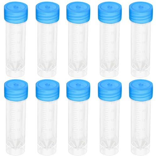 FERCAISH Pack of 10 Sample Tubes 30 ml with Blue Screw Lid, Disposable Urine Tubes, Plastic Test Tube, Sample Container, Test Tubes for Laboratory and Hospital