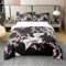 Loussiesd Japanisches Ukiyoe-Thema Bettbezug-Set Kirschblüten-Betten-Set Bettwäsche-Set im japanischen Stil Bettwäsche Set 200x200cm 100% Baumwolle Für Schwarz Exotischer Stil 3St
