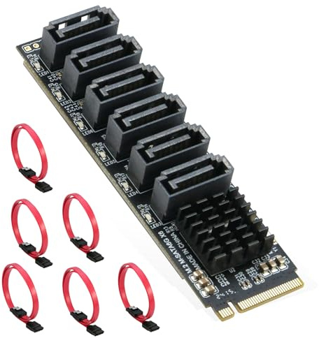 M.2 to SATA 3.0 Adapter [6-Port], RIITOP M.2 NVMe to 6 Ports SATA III Expansion Card Adapter 6Gbps with Chipset ASM1166