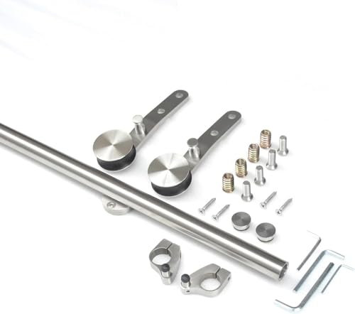 6,6-26,2 Fuß lange rollende Bibliotheksleiter, komplettes Hardware-Set, Heimbüro-Bibliothek, Scheunenstil, rundes Rohr, Gleitschienen-Kit für Bücherregale (keine Leiter), Edelstahl