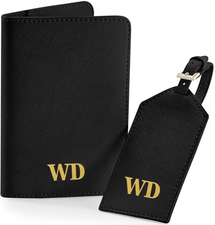 Set Di Copri Passaporto E Targhetta Per Bagagli Personalizzati, Porta Passaporto E Targhetta Per Bagagli Per Valigie, Etichetta Per Valigie Da Viaggio Per Lui, Lei, Coppie Assortite(Black)