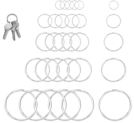 Lot de 25 anneaux ronds en acier inoxydable - Grand porte-clés - Pour trousseau de clés, bijoux, travaux manuels - 12, 15, 20, 25, 30 mm