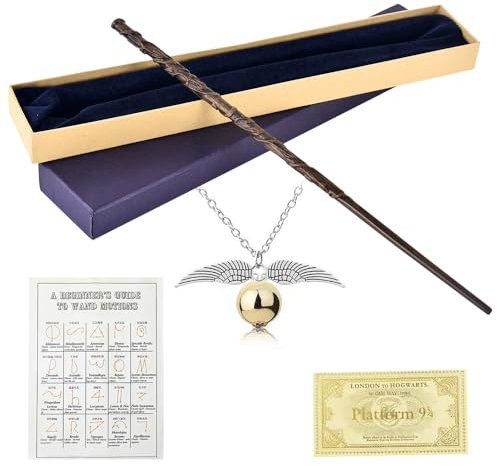 WDKXCN Baguette Hermione Granger, Magique Baguette Hermione avec Noyau en Acier, 35CM Hermione Granger Baguette en Résine dans Une Boîte Cadeau avec Carte de Sort, Ticket de Station et Collier