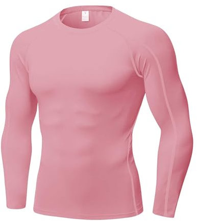 LEICHR 1/3 Pack Men's Athletic Compression Shirts Long Sleeve Workout Base Layer Quick Dry Fit Basketball Running Tops Undershirts, Pink#15-3, Medium