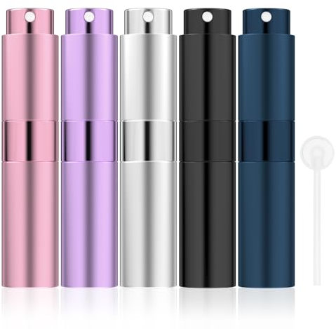Newpop 5 Pièces Vaporisateur Parfum 8ml, Flacon Spray Vide, Bouteille Echantillon Rechargeable, Atomiseur de Parfum, Flacons Vaporisateurs Voyages, Mini Bouteilles Portable avec Pipette, 5 couleur