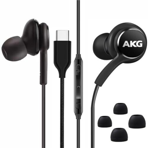 Bhvrtls Auriculares estéreo para Samsung Galaxy Z Fold6, S24, S23, S22, S21, S20, Note 10, 10+, diseñados con micrófono y control remoto de volumen, conector tipo C, color negro