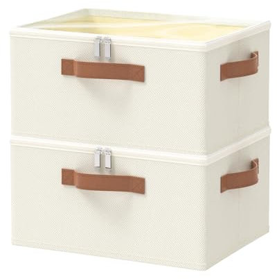 OUTBROS Aufbewahrungsbox mit Deckel, Faltbare Stoffboxen, Kleiderschrank Organizer, Unterbett Aufbewahrungsbehälter für Kleidung Decken Bettdecken, Beige, 40 x 30 x 20 cm, 2 Stück