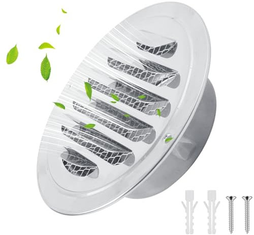 Rejilla de ventilación de acero inoxidable de 80 mm con tornillos y tacos Rejillas de protección contra la intemperie con red de insectos y hebilla Rejilla redonda de extracción