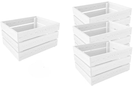 Lermowood Holzkisten 4x Box0522 50 x 40 x 28cm Weiß | Dekokisten aus Holz Massive Holzkiste Regalkiste Weinkiste