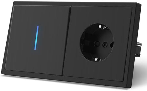 MVAVA Lichtschalter mit Steckdose, 1 Fach 1 Weg Lichtschalter Unterputz mit Federanschlüsse, Vertikal Montierbar Seidig-Matte Wandschalter mit LED Kontrollleuchte, 80mm*150mm Schwarz, M3-Serie