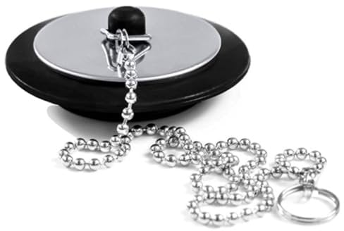 Universal bath plug with Stainless Steel Chain, bath plug replacement, Drain Stopper for Bathroom and Kitchen, bath plug and chain, Size 1.65in to 1.77in, Chain Length 16.5in
