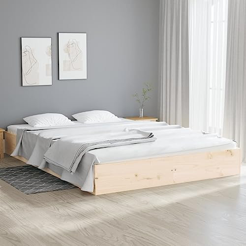Myheimly Massivholzbett, Holzbett mit Kopfteil Lattenrost, Schlafzimmer, Bett Bettgestell, Modern, Kiefer Massivholzbett Natur,140 x 200 cm