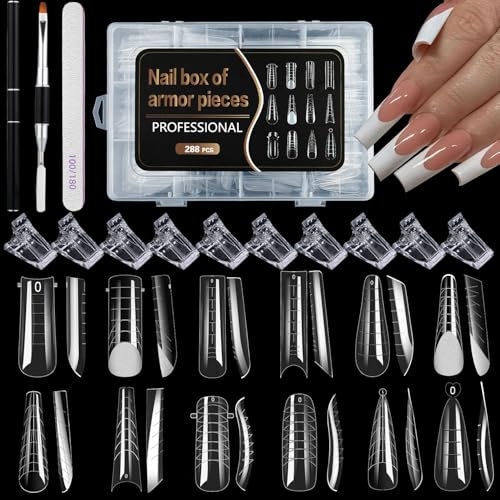 GZMAYUEN 288 Stück Dual Nagelformen Set, 12 Formen Nagelverlängerung Verlängerung Nagel Formen Nagelform mit Dual-Ended Nagel Pinsel, Nagelspitzen Clip und Nagelfeile für Polygel Extension Künstliche