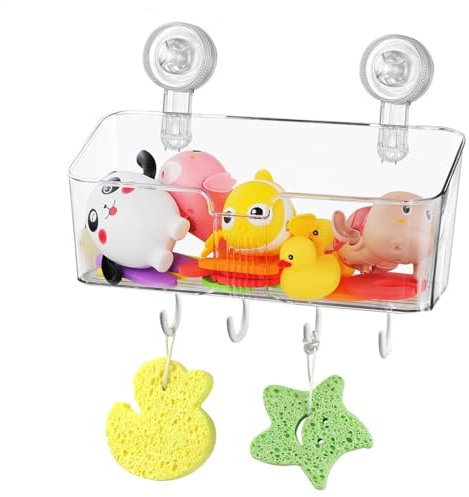 ZCSXK Bath Toy Storage | Bathroom Toy Holder 4 Removable Hooks - Shampoo Basket, Transparent Bath Toy Storage Box for Bathroom Kitchen