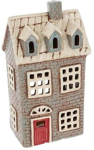 Lichthaus | Tealight Cottage | Candeliere | Portacandele | Ceramica (azzurro/beige, 25,5 x 14 x 9,5 cm)