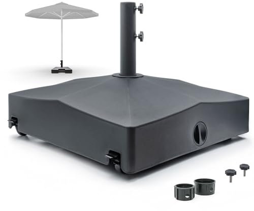 osoltus Sonnenschirmständer rollbar | Für Ampelschirme | Schirmfuß Kunststoff mit pulverbeschichtetem Schirmrohr aus Metall (60 x 60cm - 50kg)