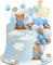 24PCS Teddy Bear Cake Decoration Teddy Bear Baby Shower Decoration Bear Birthday Cake Topper Welcome Baby Cake Decoration Bear Baby Shower Party Supplies (Blue Ball Bear)