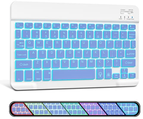 XIWMIX Wireless Bluetooth Keyboard, Ultra-Slim 7-Color Backlit Portable Rechargeable Keyboard for iPad 11th/10th/9th/8th/7th, iPad Pro/Air/Mini, for Samsung Tablets, iOS/Android/Windows Devices,Purple