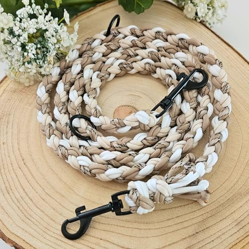 beige-braune Hundeleine geflochten, stabil, beige, braun, schwarz, Creme, strapazierbar, Handmade, Mehrfarbig, Paracord, personalisierbar, Paracord, Multicolor (2,50 Meter)