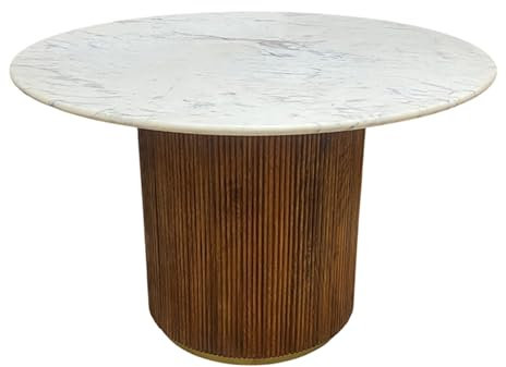 Riess Ambiente Runder Esstisch Gatsby - 140cm - braun Gold Mangoholz weiße Marmorplatte Säulenfuß