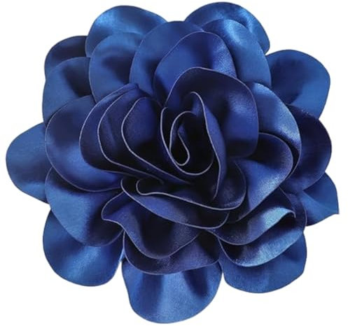 craspire Bleu 7.8 Pouces Rose Fleur Broche Pin Revers Exquis Tissu Satin Fabriqué à la Main Vintage Élégant Grand Floral Cheveux Bec de Canard Clip Femme Robe de Mariée Fête de Mariage Bal Banquet